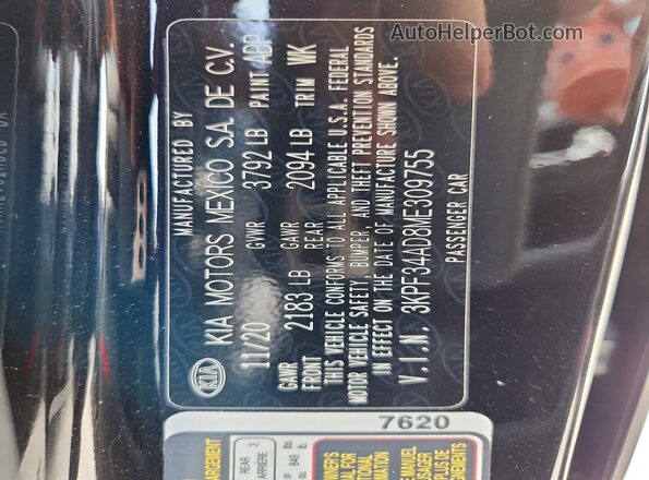 3KPF34AD8ME309755 2021 KIA FORTE Black Vista del compartimento del motor