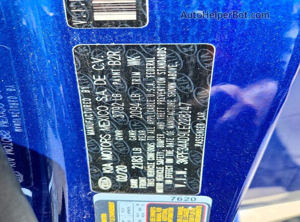 3KPF34AD9LE228147 2020 KIA FORTE Blue Вид наклейки з VIN-кодом
