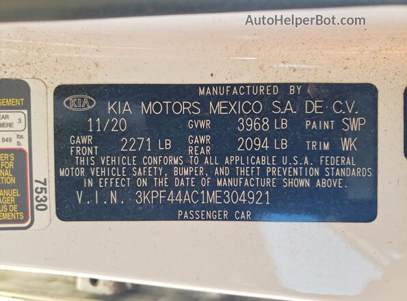 3KPF44AC1ME304921 2021 KIA FORTE White Engine compartment view
