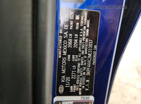 3KPF44AC2ME313837 2021 KIA FORTE Blue Widok komory silnika