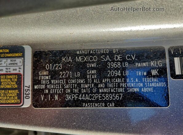 3KPF44AC2PE589567 2023 KIA FORTE Серебряный Вид наклейки с VIN-кодом
