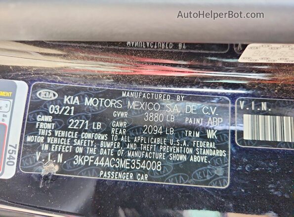 3KPF44AC3ME354008 2021 KIA FORTE Черный Вид подкапотного пространства