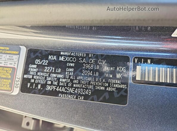 3KPF44AC5NE493249 2022 KIA FORTE Gray Engine compartment view