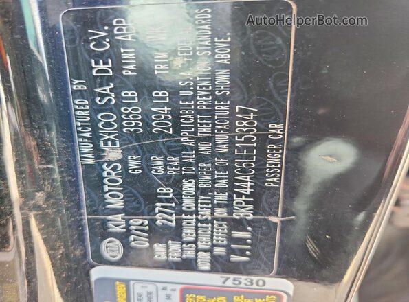 3KPF44AC6LE153847 2020 KIA FORTE Black VIN sticker view
