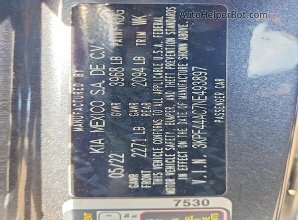 3KPF44AC7NE493897 2022 KIA FORTE Charcoal Widok komory silnika