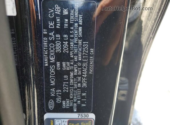 3KPF44AC8LE172531 2020 KIA FORTE Black Widok naklejki z numerem VIN