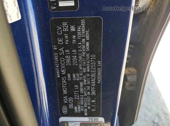 3KPF44AC8LE253710 2020 KIA FORTE Blue Engine compartment view
