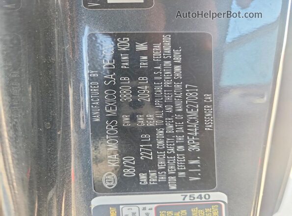 3KPF44ACXME270817 2021 KIA FORTE Charcoal Vista de la etiqueta del VIN