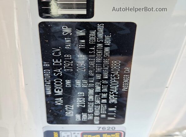 3KPF54AD0PE540888 2023 KIA FORTE White Вид наклейки з VIN-кодом
