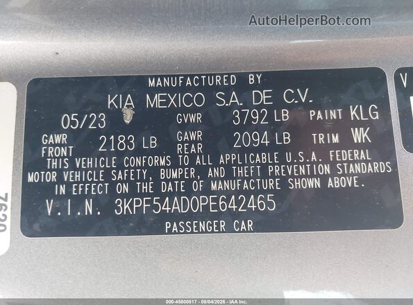 3KPF54AD0PE642465 2023 KIA FORTE Silver Vista del compartimento del motor