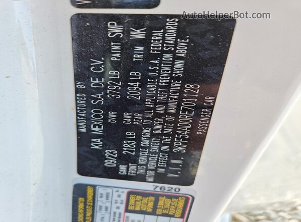 3KPF54AD0RE701128 2024 KIA FORTE White Widok naklejki z numerem VIN