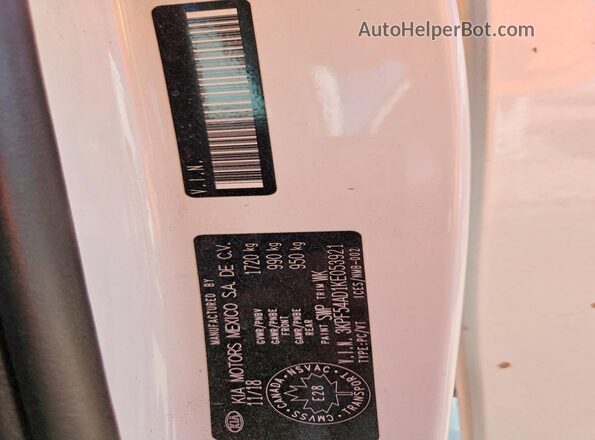 3KPF54AD1KE053921 2019 KIA FORTE White Widok naklejki z numerem VIN