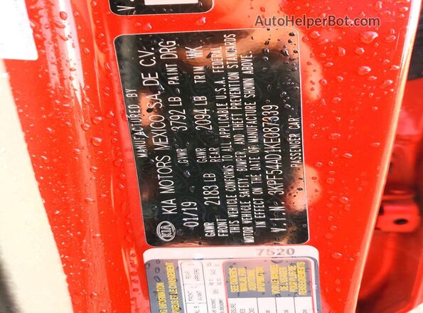 3KPF54AD1KE087339 2019 KIA FORTE Orange Widok komory silnika