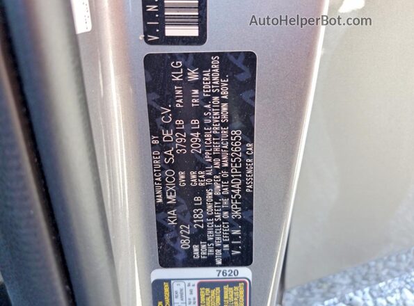 3KPF54AD1PE526658 2023 KIA FORTE Gray Вид наклейки з VIN-кодом