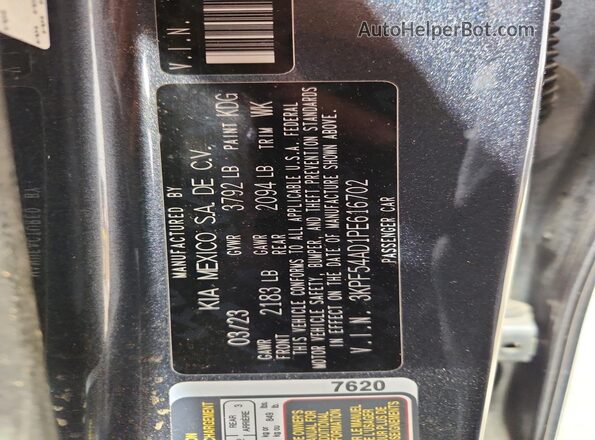 3KPF54AD1PE616702 2023 KIA FORTE Charcoal ძრავის განყოფილების ხედი
