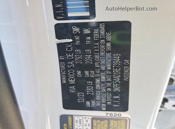3KPF54AD1RE739449 2024 KIA FORTE White VIN կոդի պիտակի տեսք