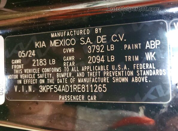 3KPF54AD1RE811265 2024 KIA FORTE Black VIN კოდის სტიკერის ხედი