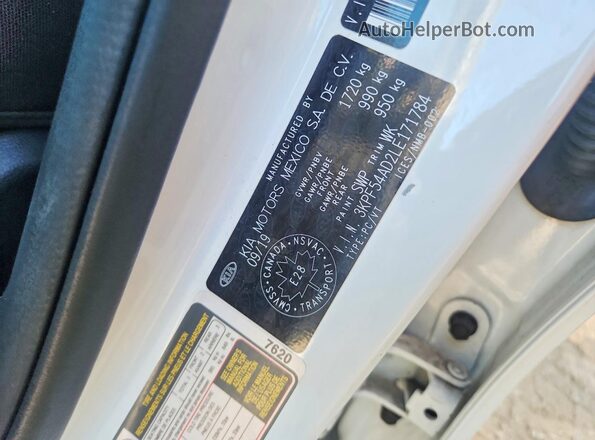 3KPF54AD2LE171784 2020 KIA FORTE White 