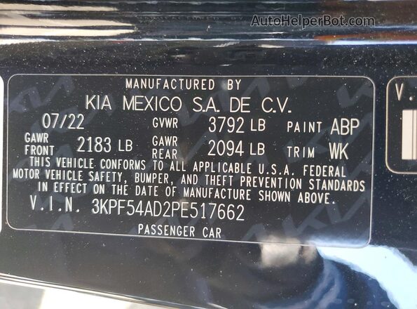3KPF54AD2PE517662 2023 KIA FORTE Black Widok naklejki z numerem VIN
