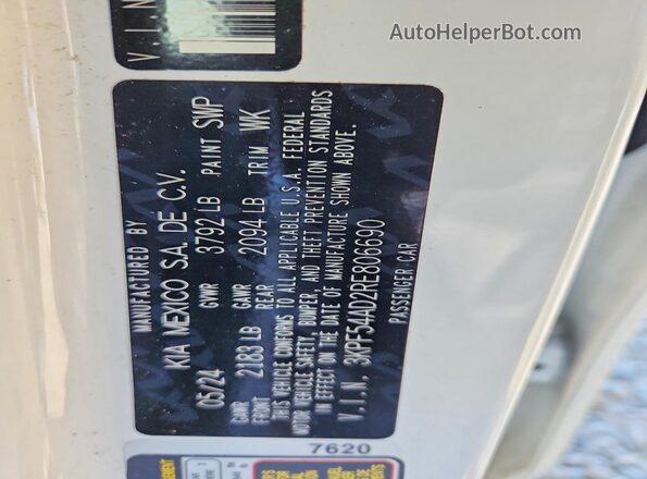 3KPF54AD2RE806690 2024 KIA FORTE White Engine compartment view