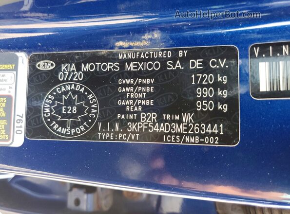 3KPF54AD3ME263441 2021 KIA FORTE Blue Вид підкапотного простору