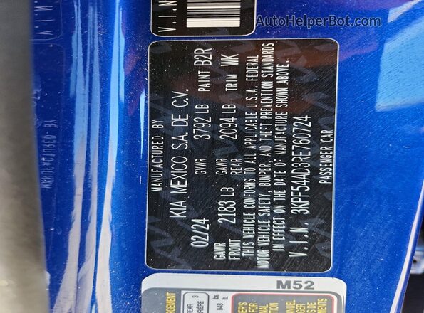 3KPF54AD3RE760724 2024 KIA FORTE Blue Շարժիչի բաժամունքի տեսք