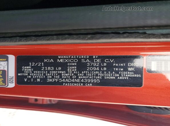 3KPF54AD4NE439995 2022 KIA FORTE Orange 