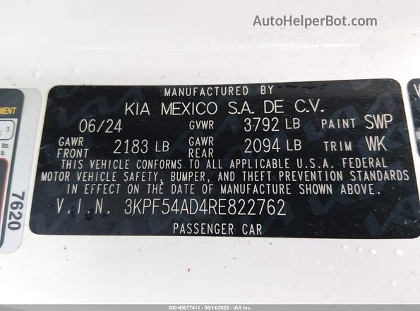 3KPF54AD4RE822762 2024 KIA FORTE White Widok komory silnika