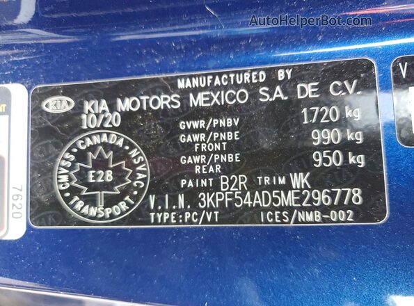 3KPF54AD5ME296778 2021 KIA FORTE Blue Engine compartment view