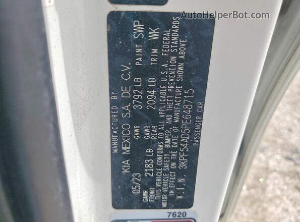 3KPF54AD5PE648715 2023 KIA FORTE White VIN կոդի պիտակի տեսք