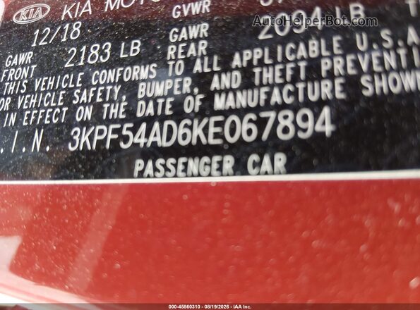 3KPF54AD6KE067894 2019 KIA FORTE Orange Vista del compartimento del motor