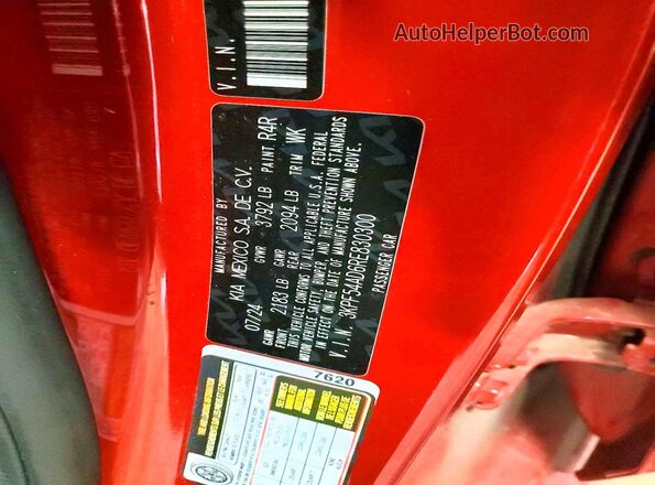 3KPF54AD6RE830300 2024 KIA FORTE Red Vista de la etiqueta del VIN