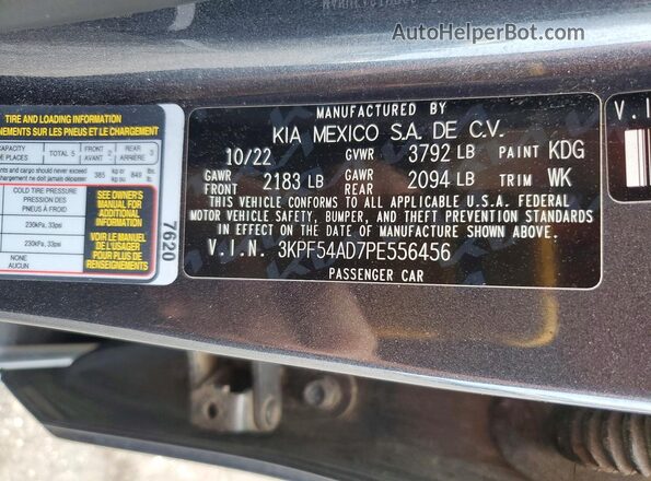 3KPF54AD7PE556456 2023 KIA FORTE Gray Вид наклейки з VIN-кодом