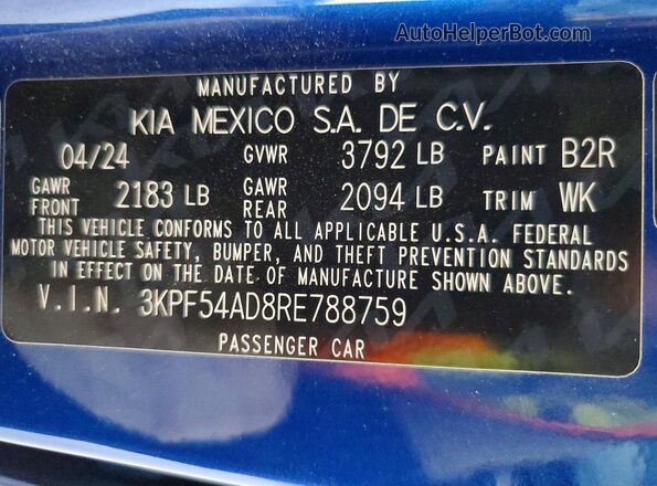 3KPF54AD8RE788759 2024 KIA FORTE Blue ძრავის განყოფილების ხედი