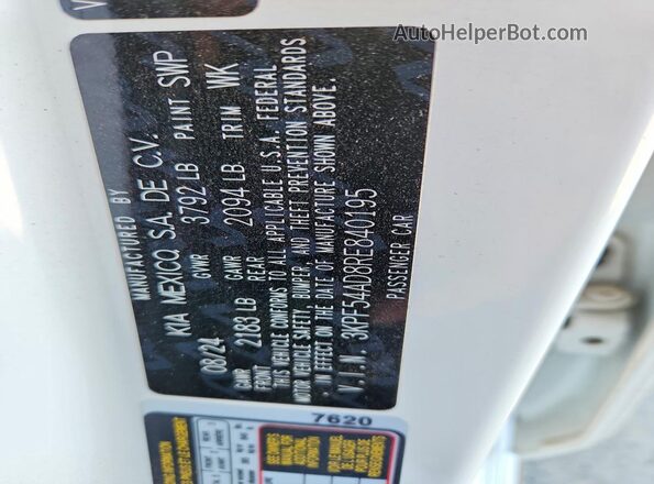 3KPF54AD8RE840195 2024 KIA FORTE White Widok naklejki z numerem VIN