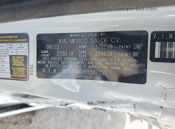 3KPF54AD9PE687159 2023 KIA FORTE White Vista de la etiqueta del VIN