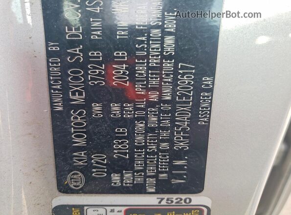 3KPF54ADXLE209617 2020 KIA FORTE Серебряный Вид подкапотного пространства