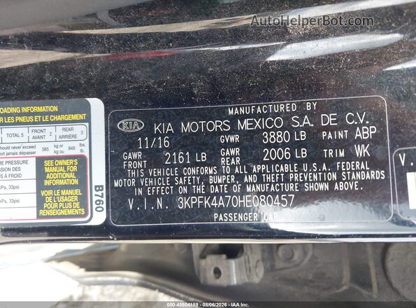 3KPFK4A70HE080457 2017 KIA FORTE Black Engine compartment view