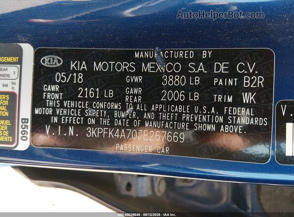 3KPFK4A70JE267669 2018 KIA FORTE Blue Widok komory silnika