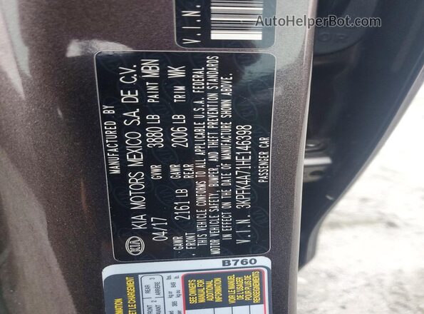 3KPFK4A71HE146398 2017 KIA FORTE Коричневый Вид подкапотного пространства