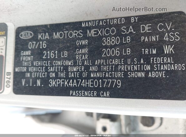 3KPFK4A74HE017779 2017 KIA FORTE Silver Engine compartment view