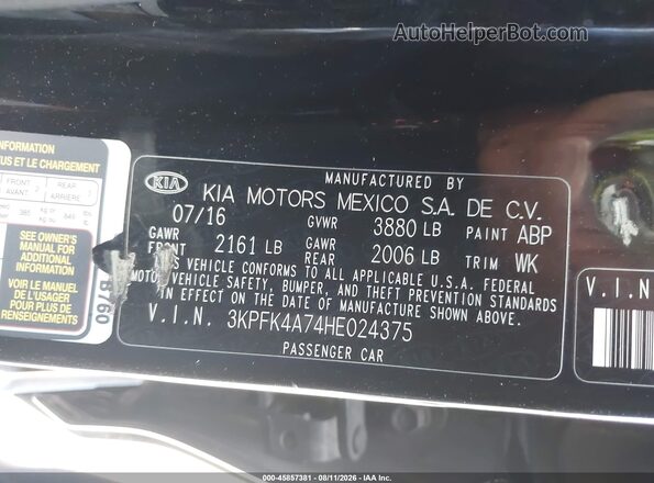3KPFK4A74HE024375 2017 KIA FORTE Black Շարժիչի բաժամունքի տեսք