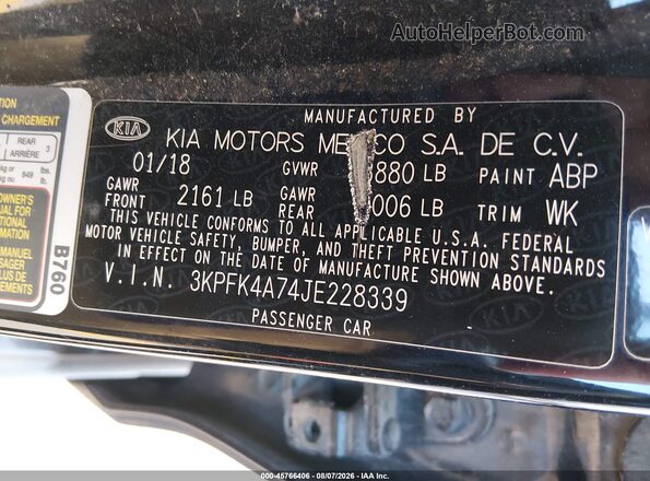 3KPFK4A74JE228339 2018 KIA FORTE Black Engine compartment view