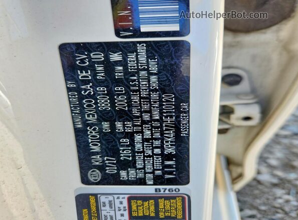 3KPFK4A77HE110120 2017 KIA FORTE White Widok naklejki z numerem VIN