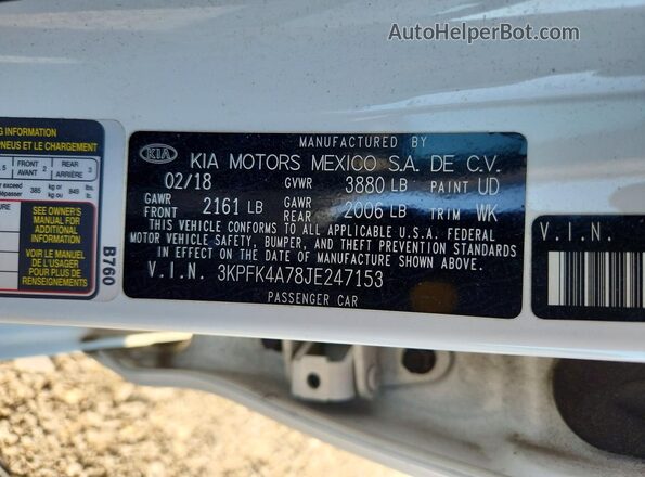 3KPFK4A78JE247153 2018 KIA FORTE Белый Вид наклейки с VIN-кодом