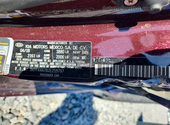 3KPFK4A78JE258797 2018 KIA FORTE Burgundy Вид підкапотного простору