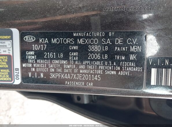3KPFK4A7XJE201145 2018 KIA FORTE Gray Widok komory silnika