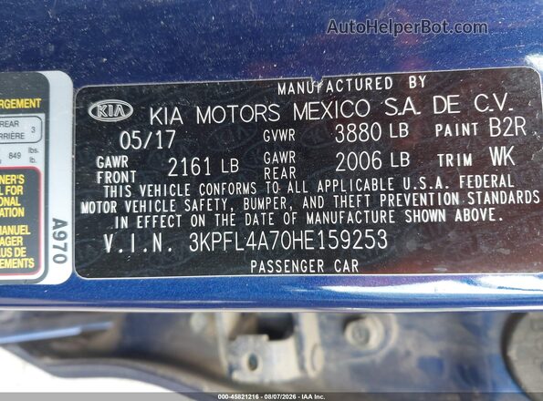 3KPFL4A70HE159253 2017 KIA FORTE Синий Вид подкапотного пространства