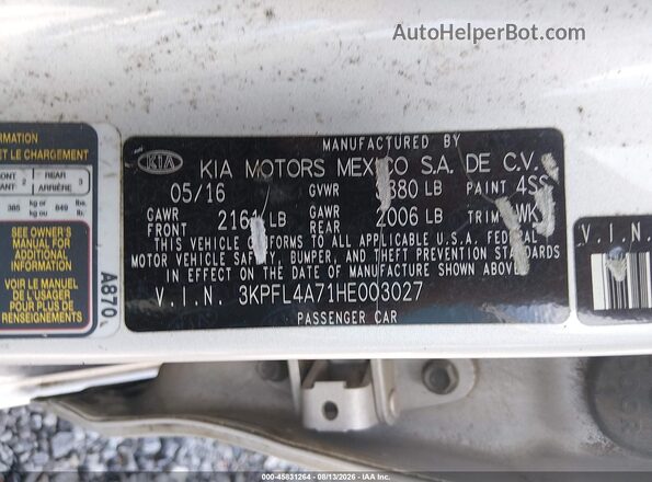 3KPFL4A71HE003027 2017 KIA FORTE Silver Engine compartment view