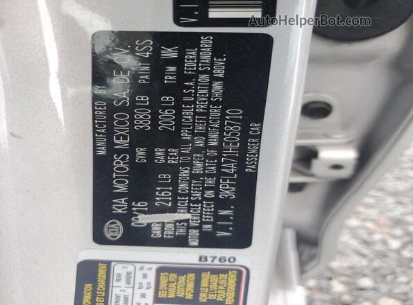 3KPFL4A71HE058710 2017 KIA FORTE Silver Вид підкапотного простору
